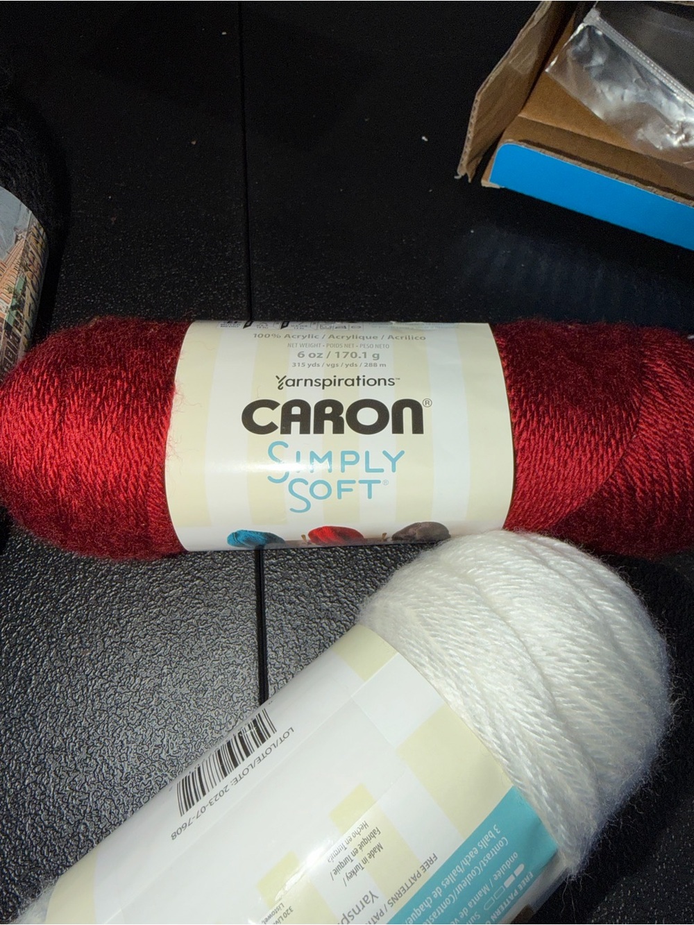Carbon Caron Simply Soft Yarn Trio — Black, Red, White